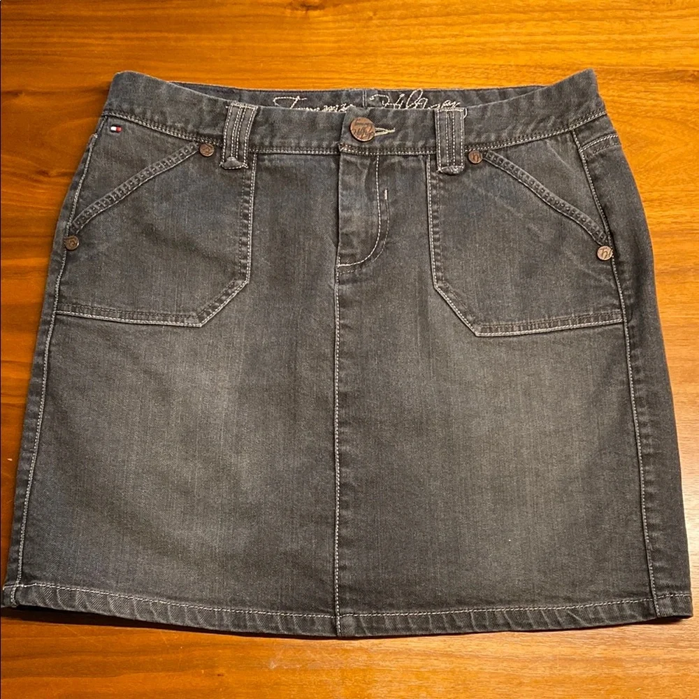 Tommy Hilfiger black/Gray Denim Skirt Y2k - Picture 1 of 8